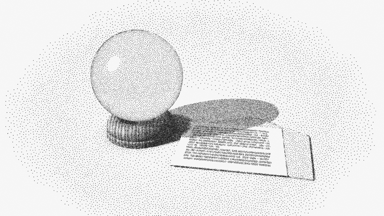 A clear glass ball on a wooden ring stand, showing the table upside down, beside an opened envelope with a letter drawn halfway out.